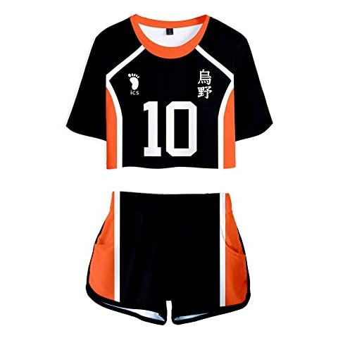 2pcs Set Haikyuu Cosplay Costume Hinata Shoyo T-Shirt Shorts Karasuno High School Uniform (Color : 10(Hinata Shoyo), Size : M) Cover