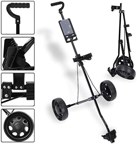 DSVF New Foldable Push Golf Cart, 2 Wheel Push Pull Golf CartCup Holder Trolley Swivel Steel Light, Golf Accessories for Practice and Game,Quick Open and Close Golf Pull Cart