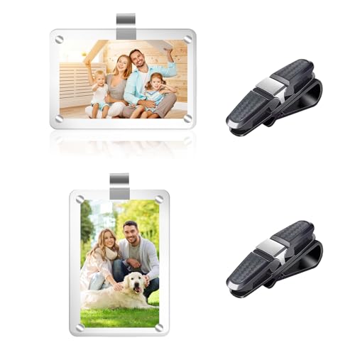 2Pcs Sunglass Holders for Car + 2Pcs Car Picture Holder, Sunglasses Clip for Car Visor with Ticket Card Clip, Acrylic Magnetic Photo Holder, Car Accessorles, Car Photo Holder, Car Visor Clip (4Pack)
