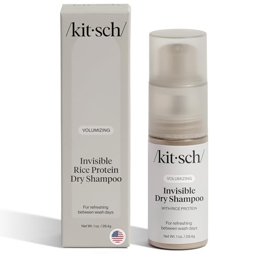 Kitsch Volumizing Rice Protein Dry Shampoo Powder – Dry Shampoo for Women & Men, No White Cast, Absorbs Oil, Non-Greasy, For Light-to-medium Hair Colors, Travel Size in Pump Form – Invisible 1oz