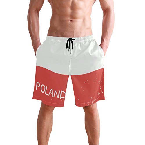 super3Dprinted Distressed Poland Flag Men's Swim Trunks Water Beach Shorts with Pockets