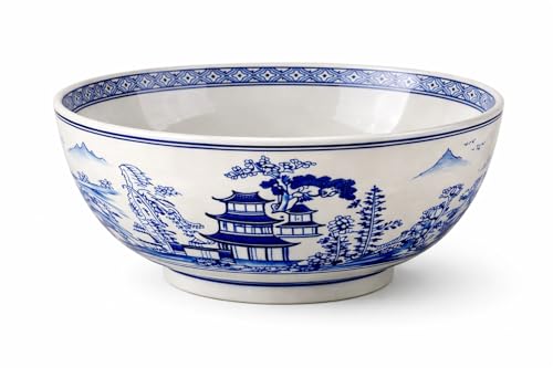 Festcool 12 Inch Blue and White Porcelain Bowl, Large Chinese Decorative Centerpiece Bowl, Oriental...