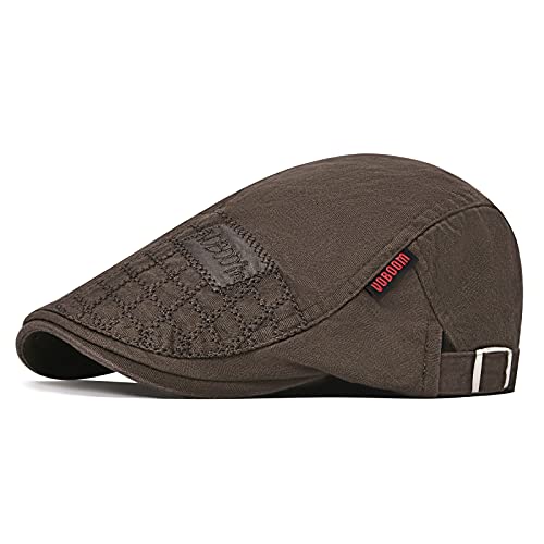 VOBOOM Men Cotton Adjustable Newsboy Beret Ivy Cap Cabbie Flat Cap, Coffee, One size