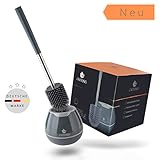 [page_title]-Exitoso® Hygienische WC Bürste aus Silikon I Toilettenbürste mit Behälter als Set I Langer Griff - Stiel I Flexible Premium Klobürste für eine saubere Toilette in grau und schwarz I Antibakteriell