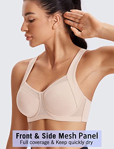 Image of SYROKAN High Impact Sports Bras for Women No Uniboob Unlined Underwire Adjustable Cross Back Bra