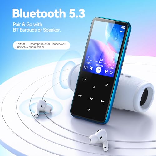 Image of AGPTEK 32GB MP3 Player with Bluetooth, M3 2.4'' Player with Speaker | with FM Radio, Touch Buttons, Supports Up to 128GB(Blue)