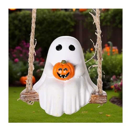 Figura de fantasma oscilante para sostener calabaza, jardín al aire libre, Halloween, decoración colgante de 2.76 pulgadas, bonita figura de fantasma, escultura de resina, adornos divertidos para