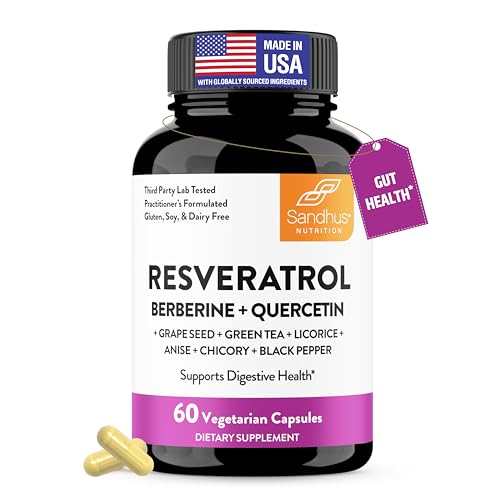 Resveratrol with Berberine Supplement For Gut Health Support | 60 Digestive Capsules For Women & Men