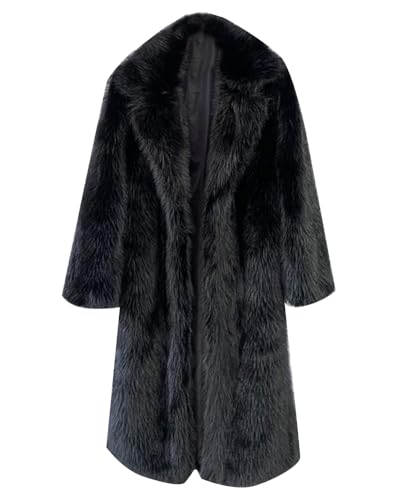 DAIHAN Mujer Abrigo Longitud Media de piel sintética Artificial Chaqueta Blazer Elegante Parka extragrande Cálida Cárdigan Solapa de Manga Larga de pelo Sintético Negro 4XL