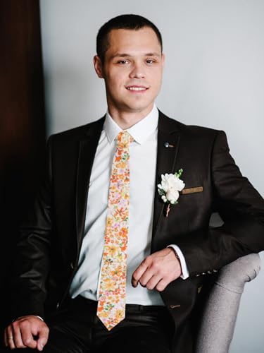 Image of Luckyvestir Mens Tie, Floral Neck Tie, Skinny Ties for Men 2.56'', Flower Printed Cotton Neck tie for Wedding Business Groom