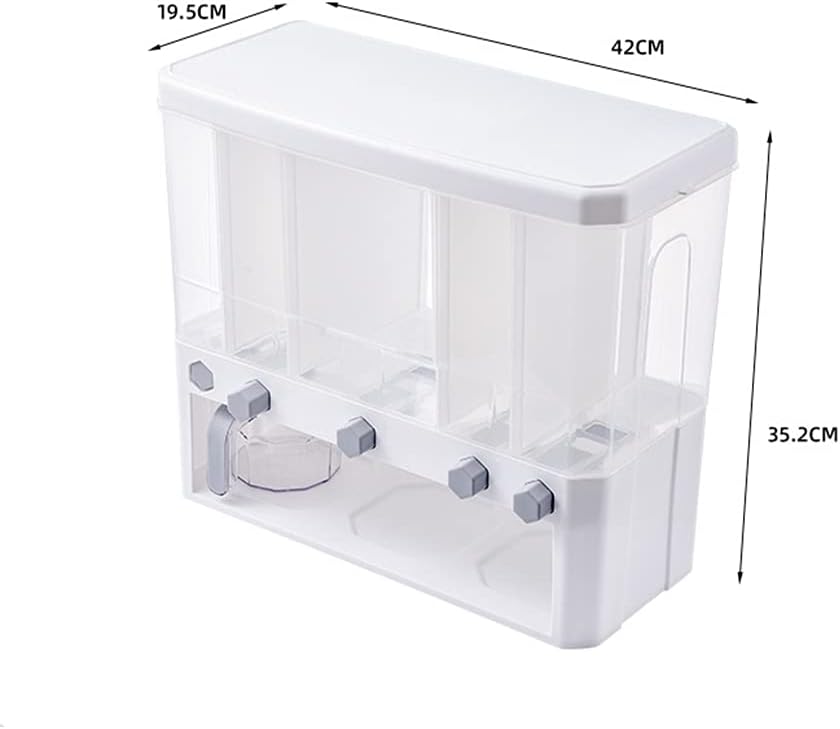 Cereal Dispenser Plastic Clear Dry Food Dispenser with Lid 5 Grid Rice Dispenser Storage Box Rice Bucket Container: Home & Kitchen