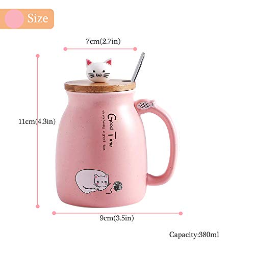MengCat Taza Gato Linda Taza de café de cerámica con Tapa,Cuchara, Novedad Copa de la mañana Té Leche Navidad Jarra… - Imagen 5