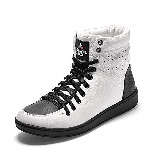 TRAVEL FOX Unisex Classic 900 White/Black Nappa Leather Round Toe Lace-Up High-Top Sneakers M9.5/W11 US