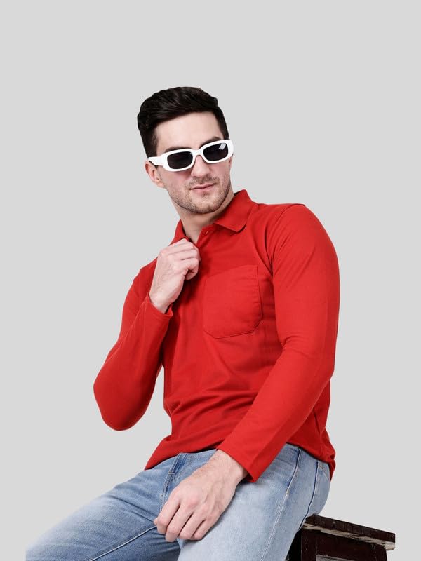 Image of Full Sleeve Men's Polo T-Shirt | Regular Fit, Soft & Breathable Cotton Blend Fabric | Classic Polo Collar, Casual & Office Wear | Available in Sizes M to 6XL, Multiple Colors