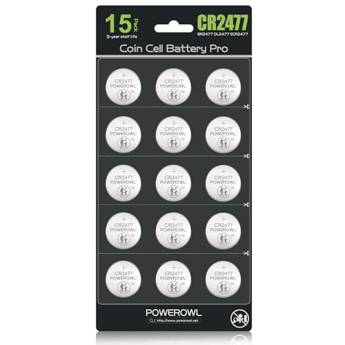 POWEROWL High Capacity CR2477 Battery (15-Pack) 3v Lithium Batteries Leak-Free Long Lasting Cr 2477