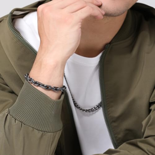 Mens Bracelet Stainless Steel Franco Chain Cable Chain Cuban Link Bracelets for Men Women with Toggle/Lobster Clasp Gunmetal/Silver 7.5/8/8.5 Inch Graduation Gifts for Him4