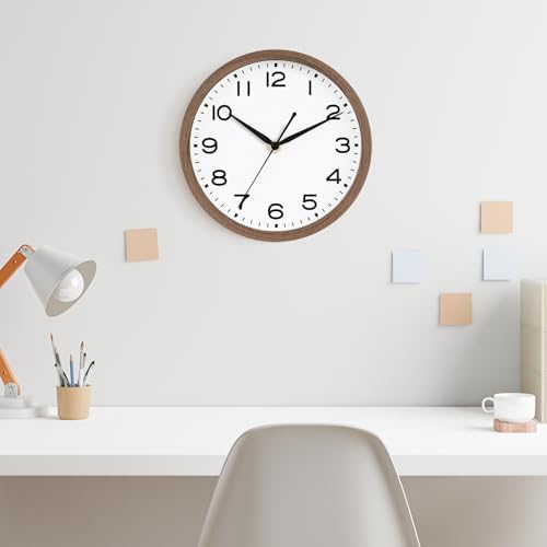 Image of AKCISOT Wall Clock, Modern Small Wall Clocks Battery Operated 10 Inch, Silent Non-Ticking Analog Classic for Office, Home, Bathroom, Kitchen, Bedroom, School(Walnut Grain)