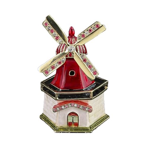 Boîte à bijoux moulin à vent hollandais émaillée rouge grand rangement en alliage