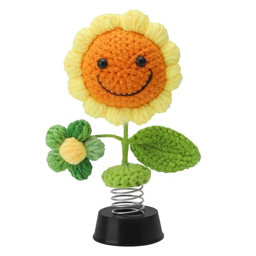 DAWRIS Car Bobblehead Sunflower Crochet Potted Flowers Dashboard Decor Shaking Heads Nodding Doll Car Interior Decor Ornaments Fun Gifts for Men Women