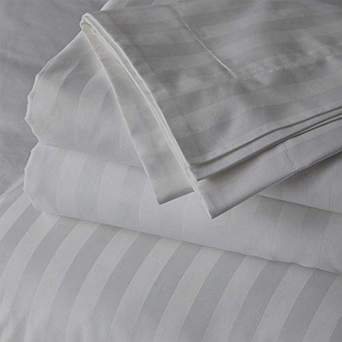 Md Home Decore Extra Deep Pocket Sheets (4-Piece) 100% Egyptian Cotton 400 Thread Count Bed Sheet Set 22 Inch Deep Pocket Of Fitted Sheet With Elastic All Around (Light Grey Stripe, Queen Size) #TOP2