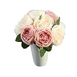  Longra Wohnaccessoires & Deko Kunstblumen Künstliche Rose Silk Blumen 5 Blüte Blatt Garten Dekoration DIY rosa Blume (Pink)