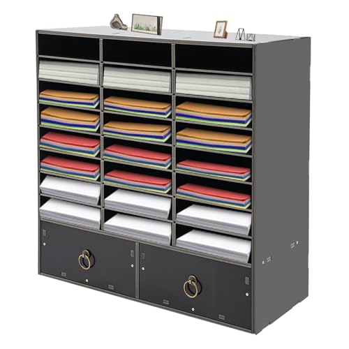 File Organizer for Desk, 24 Compartments Desktop Organizer with Drawers Paper Storage Letter Tray File Sorter for Home Office School, 28 x 11.8 x 27.6in (Black)