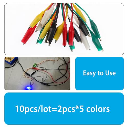 Image of Alligator Clips Electrical, 10Pcs Alligator Clips with Wires Set, 5 Colors Test Leads Cable Double-Ended Clips for Circuit Connection, Power Supply Testing, Jumper Wires Testing (18.87 in)