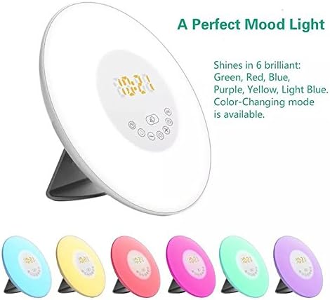 NIUIEME Wake Up Light Alarm Clock Sunrise Simulation Nature Sounds With FM Radio - Touch Control Lamp With 6 Colors 10 Brightness Bedside Lamp