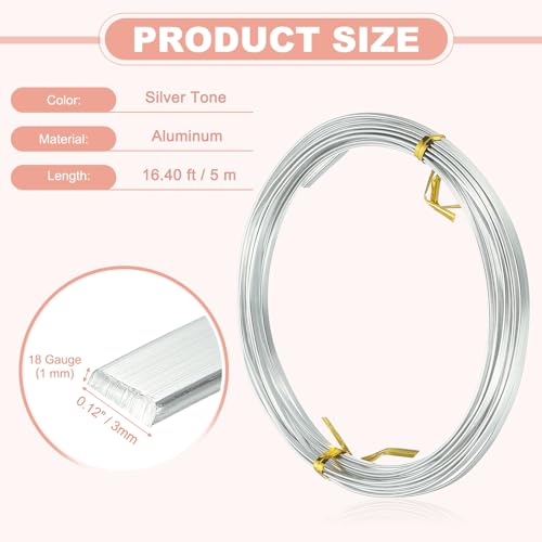 Image of uxcell 18 Gauge Flat Aluminum Wire, 16.40 ft 3mm Wide Aluminum Crafts Wire for Flower Bonsai Crafts Carving DIY Bezel Sculpting Gem Metal Wrap, Silver Tone