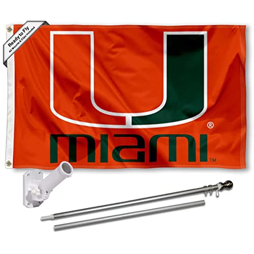 College Flags & Banners Co. Hurricanes Orange Flag with Pole and Bracket Mount Kit