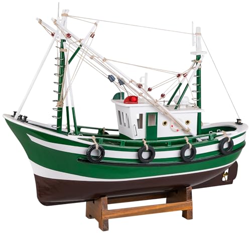 SAILINGSTORY Wooden Fishing Boat Model Ship Model Decor Green