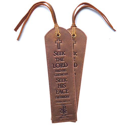 Leather Bible Bookmarks with Psalm 105:4 Quote