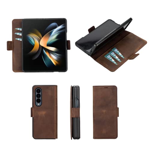 Bayelon Samsung Galaxy Z Fold 4 Case, Full Grain Leather Phone Wallet, Folio Phone Wallet Case, Flip Phone Cover, Samsung Z Fold 4 Case With Card Holder, Kickstand, Wireless Charge (Dark Brown) #TOP11