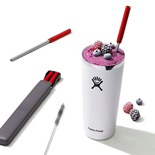 OXO Conjunto de palha reutilizável 6 peças de aço inoxidável Good Grips com capa - Vermelho