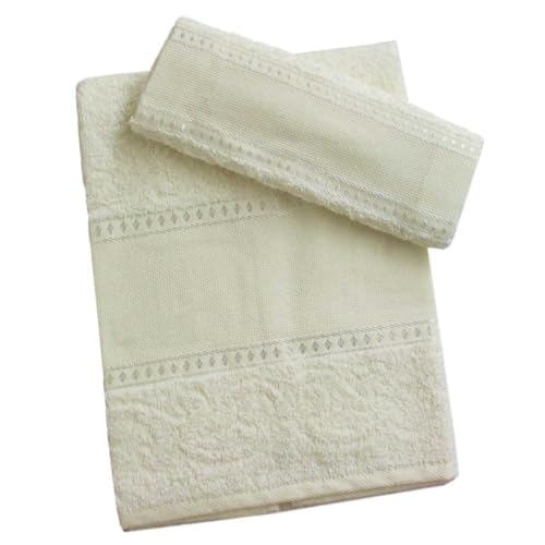 Hobbymio.It Set Asciugamano Con Ospite Da Ricamare A Punto Croce, Salvietta Più Ospite Con Tela Aida, Asciugamano Bagno 50X100Cm Più Opite 30X55Cm (02 Panna)