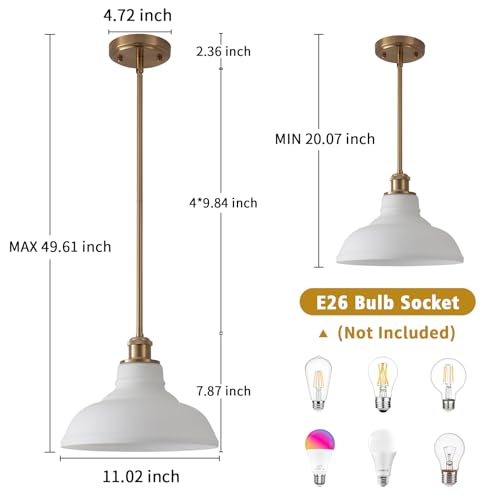 MEIJIA Milk Glass Pendant Lights Kitchen Island 2 Pack Dome Schoolhouse Pendant Light Fixture White and Gold Mid Century Modern Chandelier for Dining Room Bedroom Kitchen by MEIJIA - Used condition - Image 4