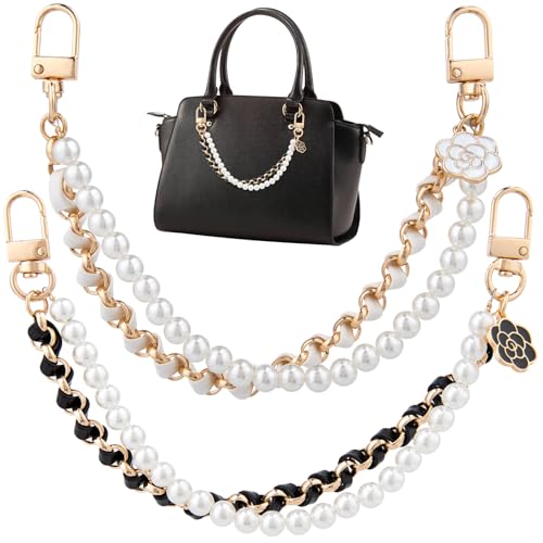 HINZIC 2PCS Pearl Purse Chain Extenders 10 Flower Metal Handbag Strap Accessories