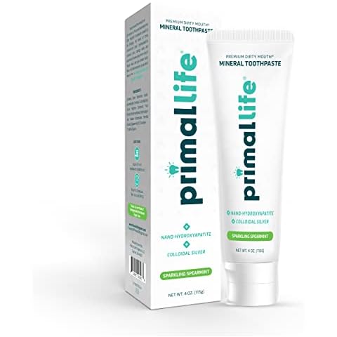 Primal Life Organics Premium Dirty Mouth Mineral Toothpaste - Nano-Hydroxyapatite, Colloidal Silver, Charcoal - Organic, All Natural Whitening Formula (Spearmint Flavor, 4 Oz) Cover