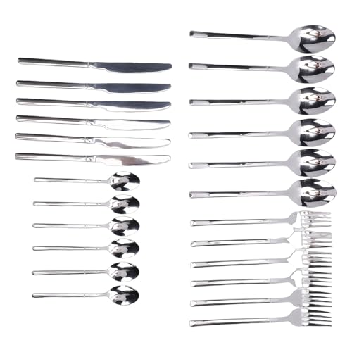Pssopp Ensemble d'argenterie en Acier Inoxydable, Ensembles de Couverts Polis Cuillères Fourchettes Couverts d'ustensiles Lavable au Lave-vaisselle pour le Dîner à la Maison 'argenterie en Acier