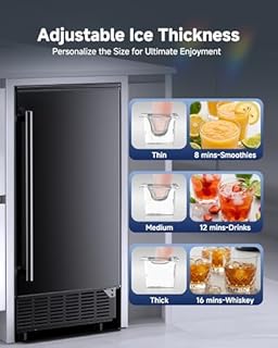Commercial Under Counter Ice Maker with Drain Pump, Produces 85Lbs Daily Output, 24Lbs Storage Capacity, Self-Cleaning, 24H Timer, Built-in Freestanding Design, Ice Machine for Home, Bar, Cafe