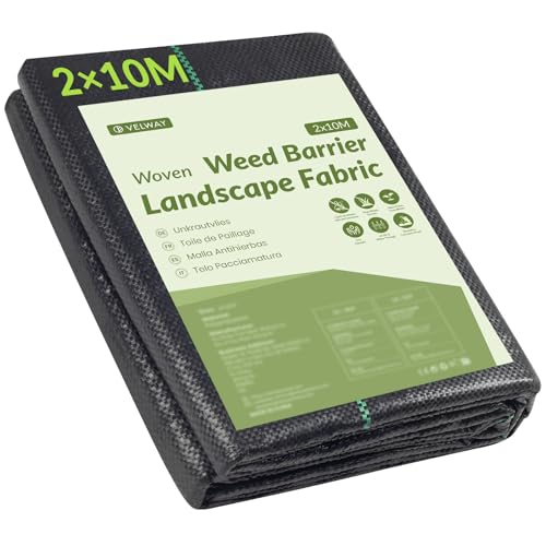 Velway Unkrautvlies Gartenvlies 2mx10m Wasserdurchlässig - 20m² Extra Stark Unkrautfolie Reißfestes Gegen Unkraut Bodengewebe Unkrautflies 90g/m² Unkrautgewebe für Garten Hochbeet Einfahrt 2m Breit