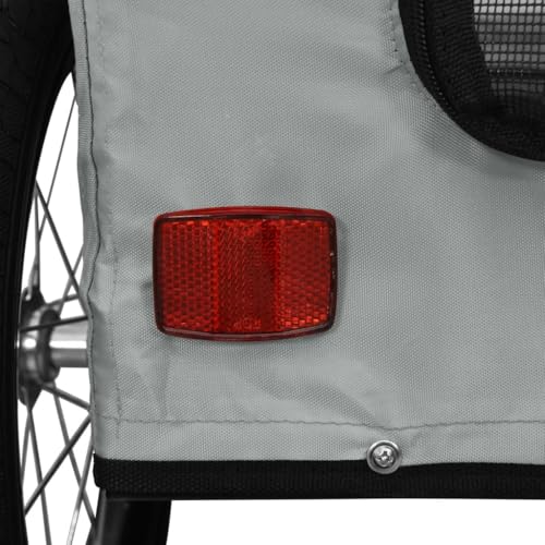vidaXL Fahrradanhänger für Hunde, Hundeanhänger mit Reflektoren Flagge, Hundetransporter Maximale Belastbarkeit 45kg, Grau Oxford-Gewebe Eisen