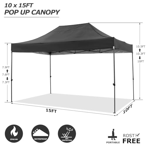COBIZI 10x15 Pop Up Canopy with 4 Sidewall,Heavy Duty Canopy UPF 50+ All Season Wind Waterproof Commercial Outdoor Wedding Party Tents for Parties Gazebo with Carry Bag(10 x 15 ft Black) by COBIZI - Image 6