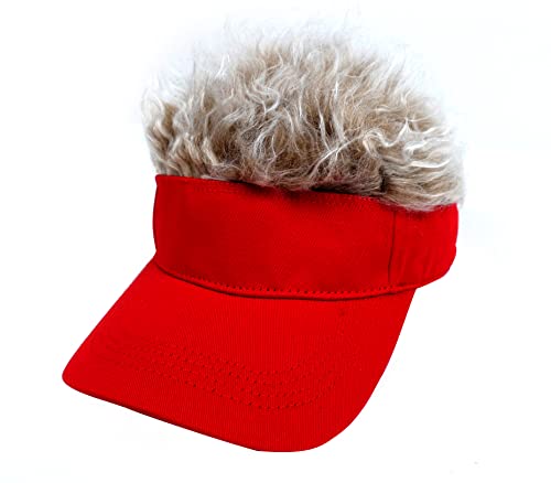 Image of Mens Visor with Hair Fake Hat with Hair for Men Funny Golf Hats Wig Hat Spiked Adjustable Baseball Cap