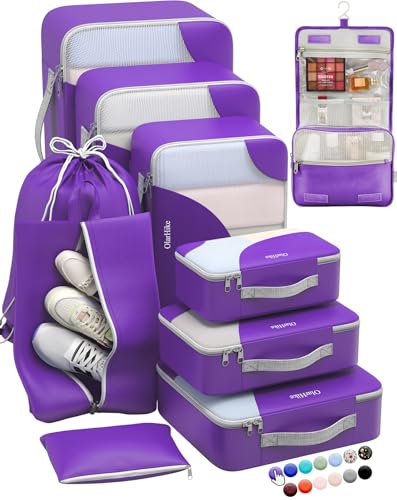 Image of ALL INCLUDED 10 Set Durable Packing Cubes for Suitcases,OlarHike Essentials for Travel, UPGRADED Anti-Tear Stitching, NEW Improved Luggage Packing Organizers for Travel Accessories (Purple)