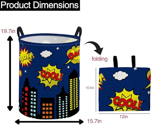 Image of ESSME Kids Laundry Basket,Spider Hamper Collapsible Canvas Waterproof Storage Bin foBoys, Cute Hamper,Gift Baskets(Blue City)