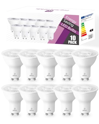 JR JUMIAR GU10 LED Bulbs, Cool White 7W GU10 Bulb, 6000K 700LM Non-Dimmable, 50W Halogen Equivalent, 120°Wide Beams, AC 220-245V LED Bulbs, Pack of 10