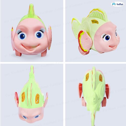 Image of FunBlast Pull Along Fish Toy for Kids - Push & Go Walking Toy, Early Learning Crawling Toys for Toddlers, Colorful Pull Toys for Boys & Girls (Multicolor) (Green)