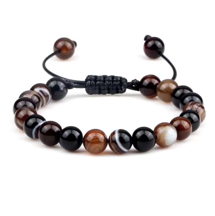YCTTKDD Bracciale con Perline in Pietra Occhio di Tigre da 8 mm Braccialetti con Corda Intrecciata Regolabile Bracciali con Lava Naturale per Uomo e Donna