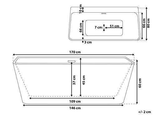 Acryl Badewanne rechteckig wandstehend weiß mit Überlauf 170 x 80 cm Hassel